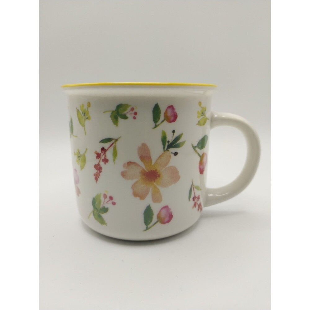 Kaemingk Dutch Design Wildflower Ceramic Coffee Mug White Floral Yellow Rim Cup